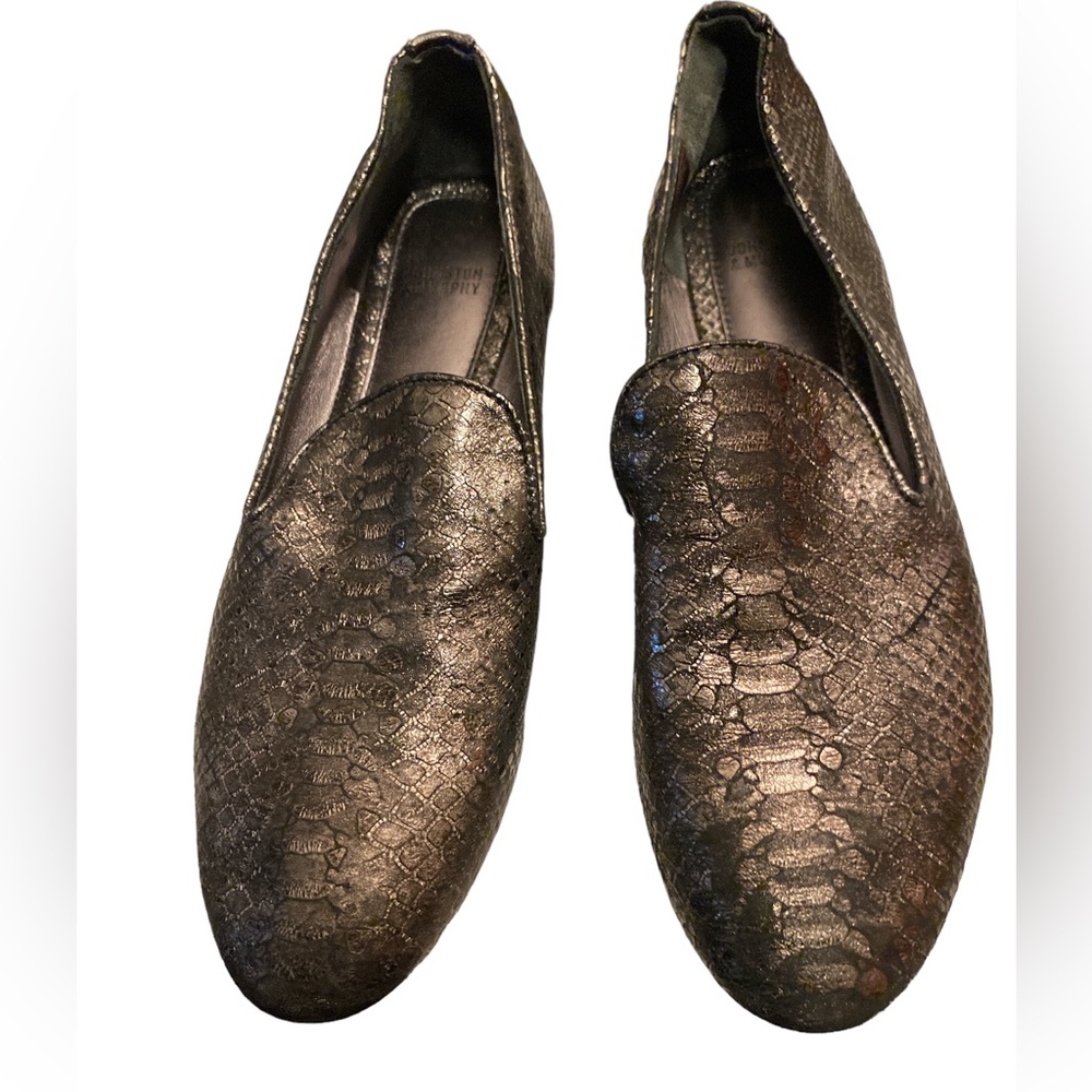 Johnston & Murphy Metallic Bronze Snake-Embossed Leather Flats